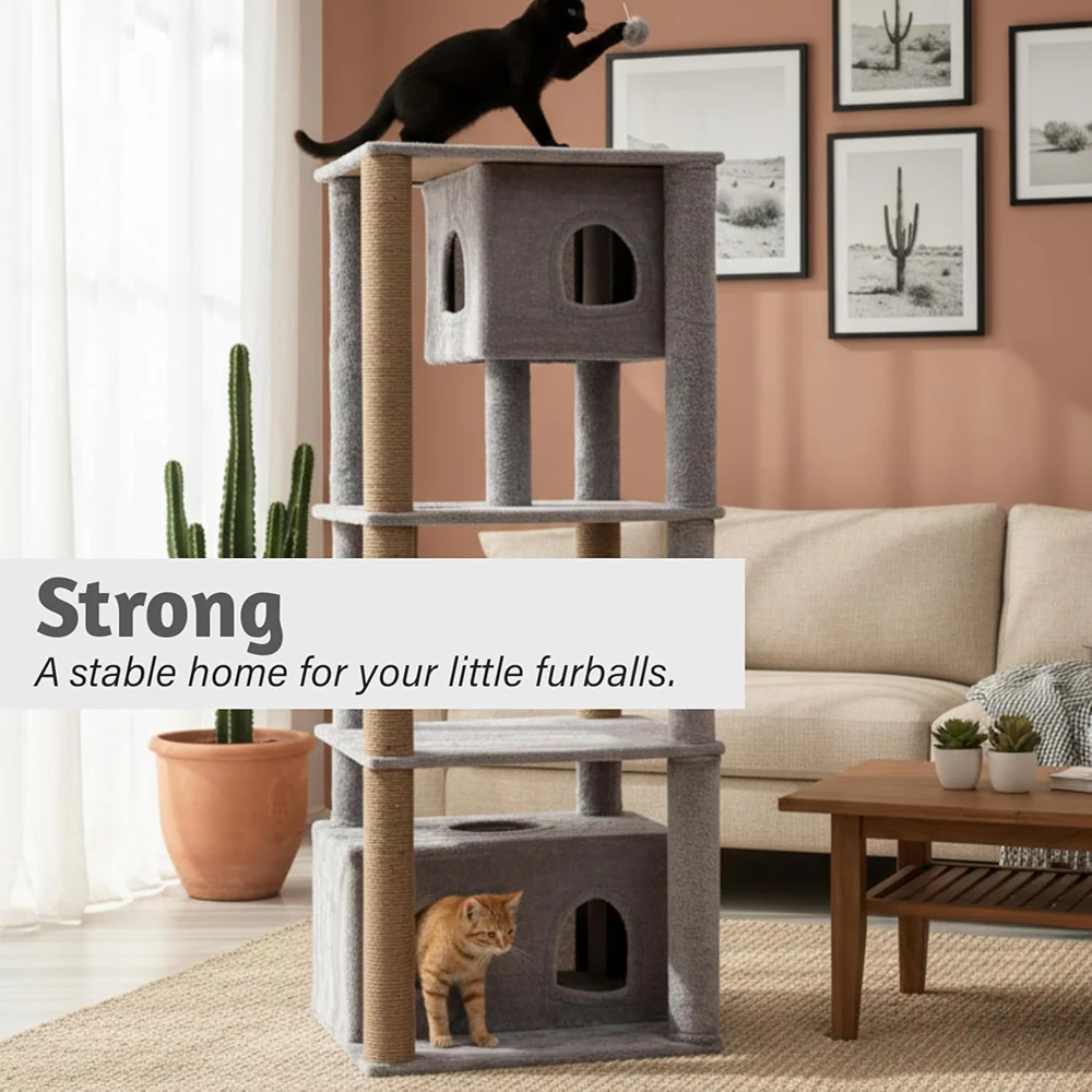 Furrlovers Large Multilevel Cat Tree Tower with Scratching Posts & Condo (Grey) - Image 5