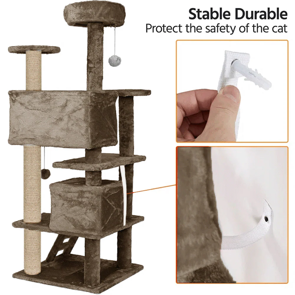 Furrlovers Multi Condo Kitten & Cat Tree with Plush Fur Fabric, Ladder, Top Perches, Playing Balls & Jute Rope Scratching Posts (Brown) - Image 2