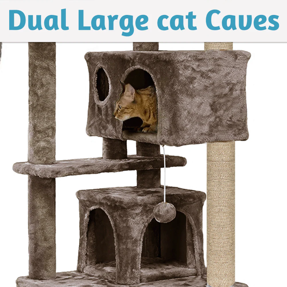 Furrlovers Multi Condo Kitten & Cat Tree with Plush Fur Fabric, Ladder, Top Perches, Playing Balls & Jute Rope Scratching Posts (Brown) - Image 4