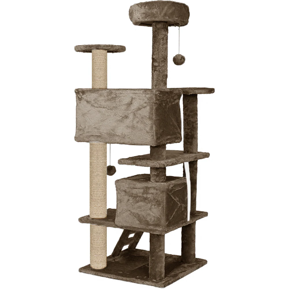 Furrlovers Multi Condo Kitten & Cat Tree with Plush Fur Fabric, Ladder, Top Perches, Playing Balls & Jute Rope Scratching Posts (Brown) - Image 7