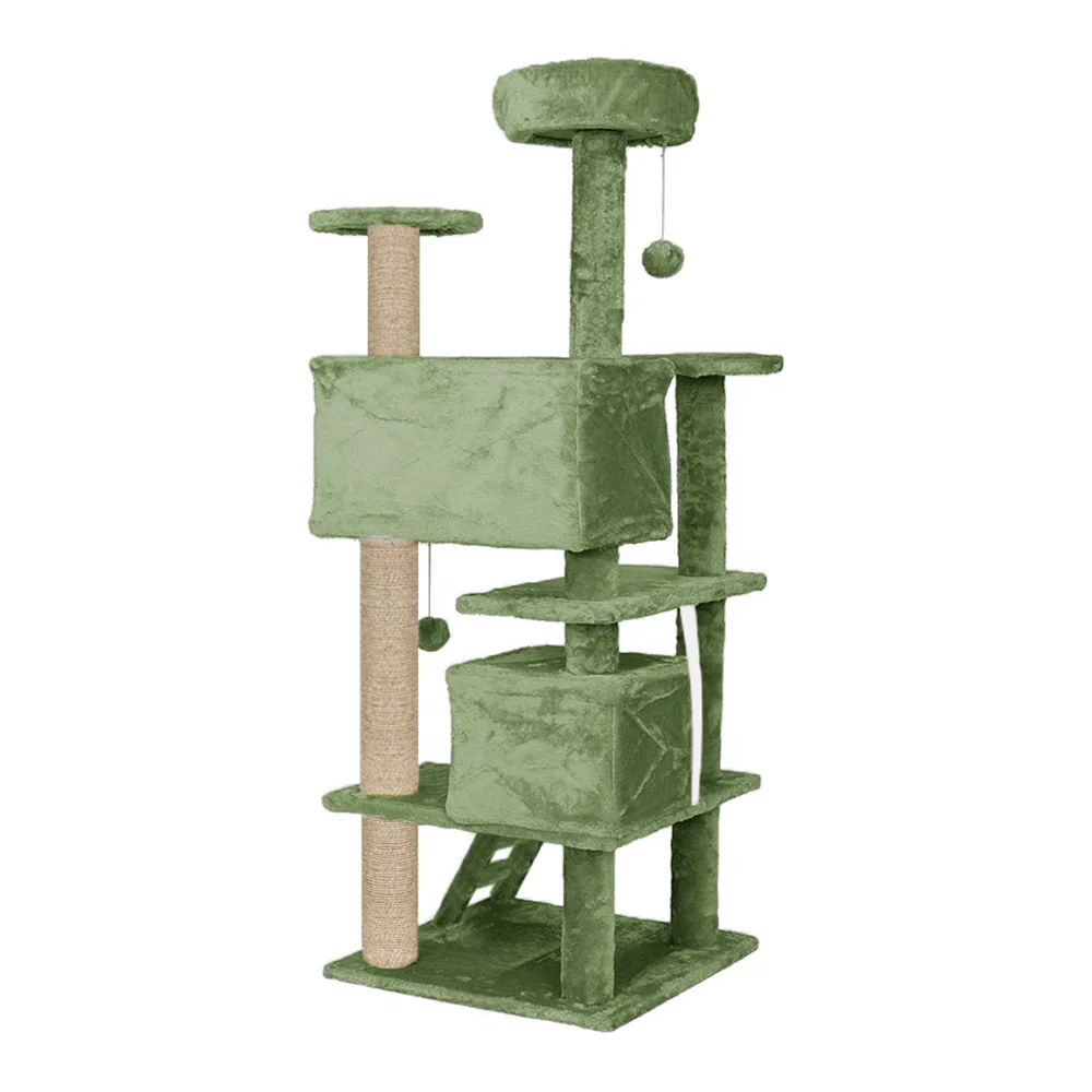 Furrlovers Multi Condo Kitten & Cat Tree with Plush Fur Fabric, Ladder, Top Perches, Playing Balls & Jute Rope Scratching Posts (Green) - Image 6