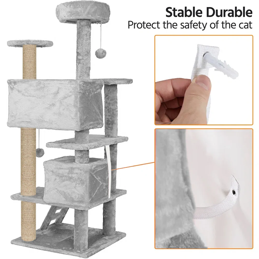 Furrlovers Multi Condo Kitten & Cat Tree with Plush Fur Fabric, Ladder, Top Perches, Playing Balls & Jute Rope Scratching Posts (Grey) - Image 4