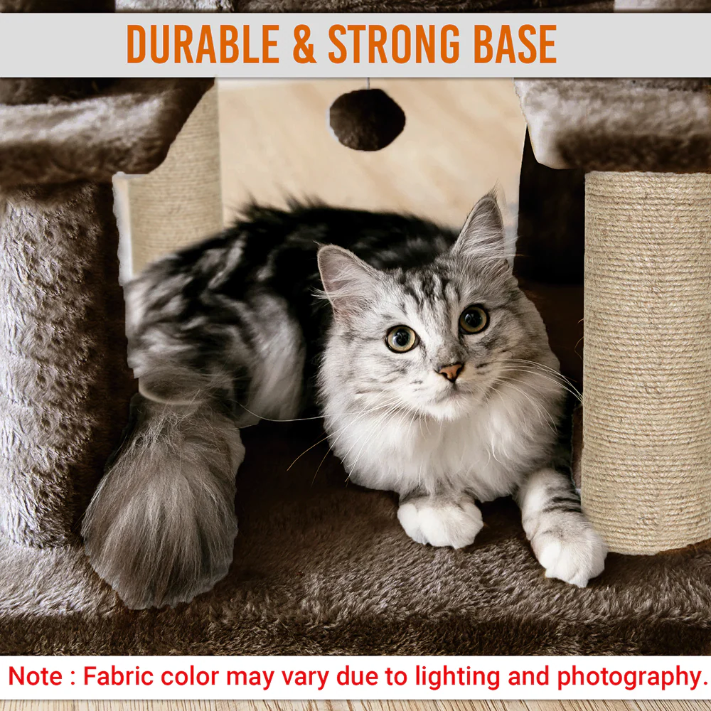Furrlovers Multi Level Cat Tree Tower with Scratching Posts, Hammock & Condo (Brown) - Image 2