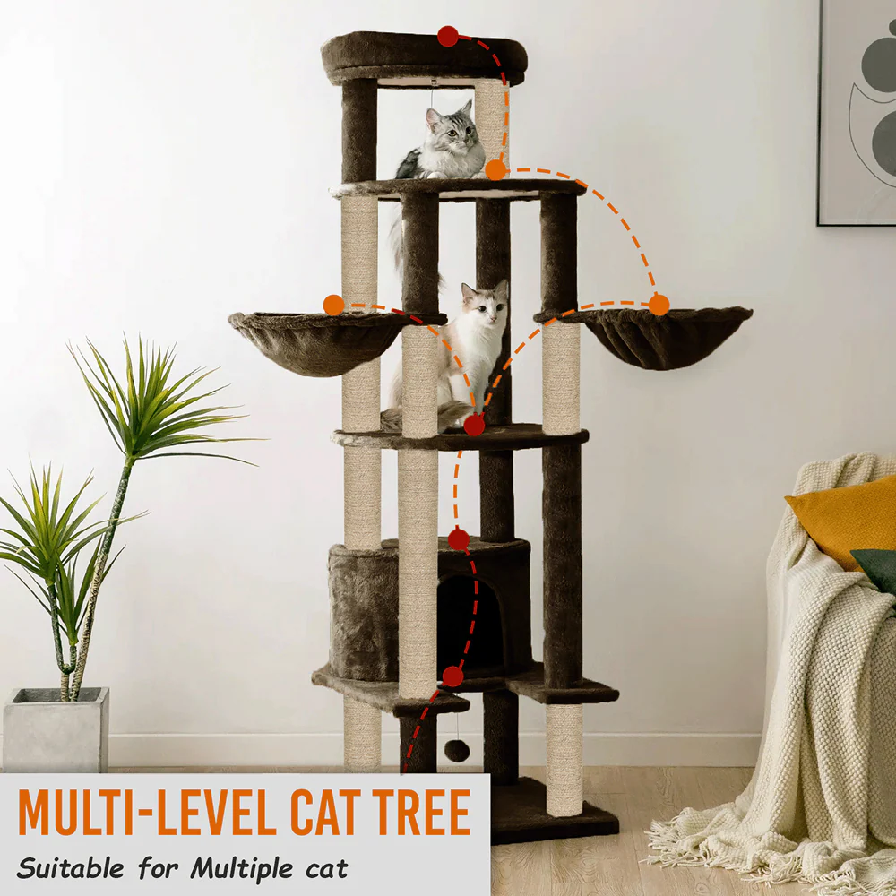 Furrlovers Multi Level Cat Tree Tower with Scratching Posts, Hammock & Condo (Brown) - Image 4