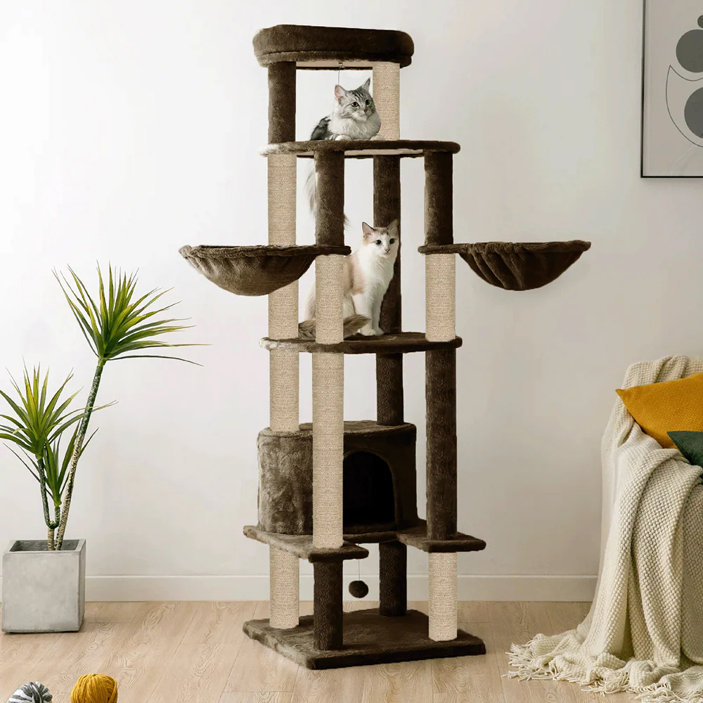 Furrlovers Multi Level Cat Tree Tower with Scratching Posts, Hammock & Condo (Brown) - Image 7