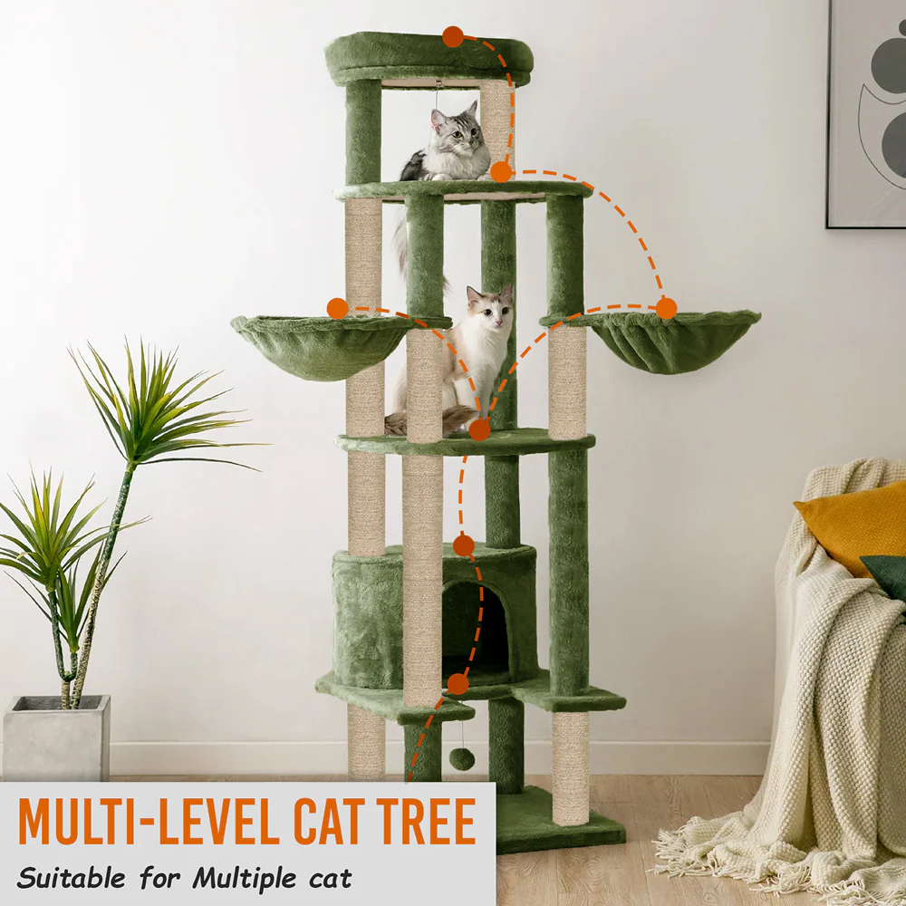 Furrlovers Multi Level Cat Tree Tower with Scratching Posts, Hammock & Condo (Green) - Image 7