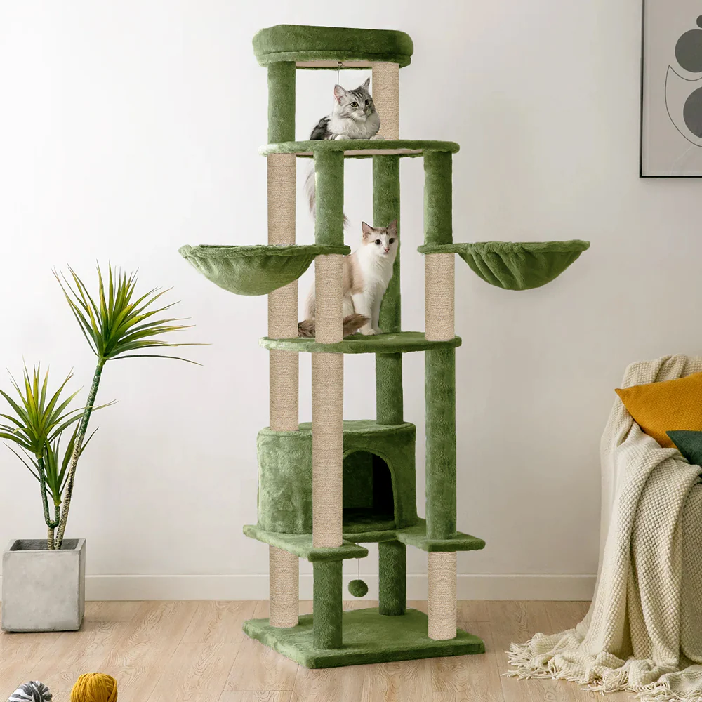 Furrlovers Multi Level Cat Tree Tower with Scratching Posts, Hammock & Condo (Green) - Image 8