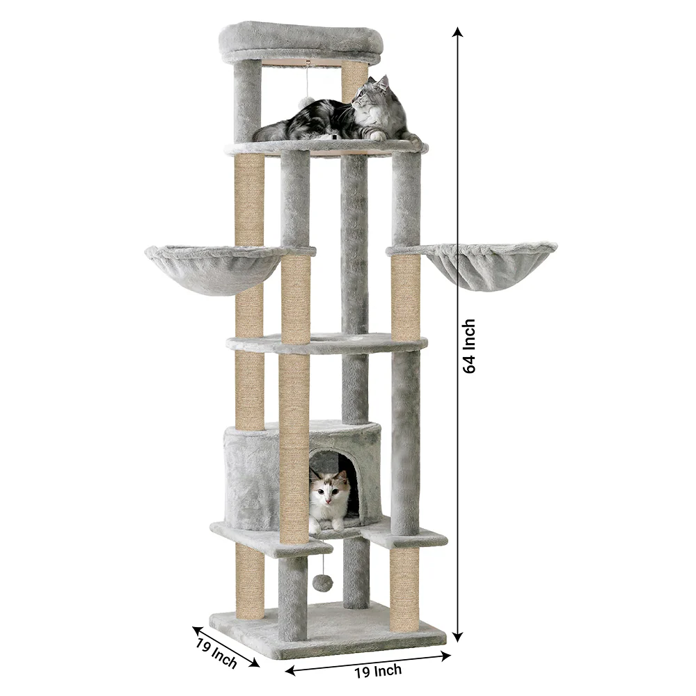 Furrlovers Multi-Level Cat Tree Tower with Scratching Posts, Hammock & Condo (Grey) - Image 2