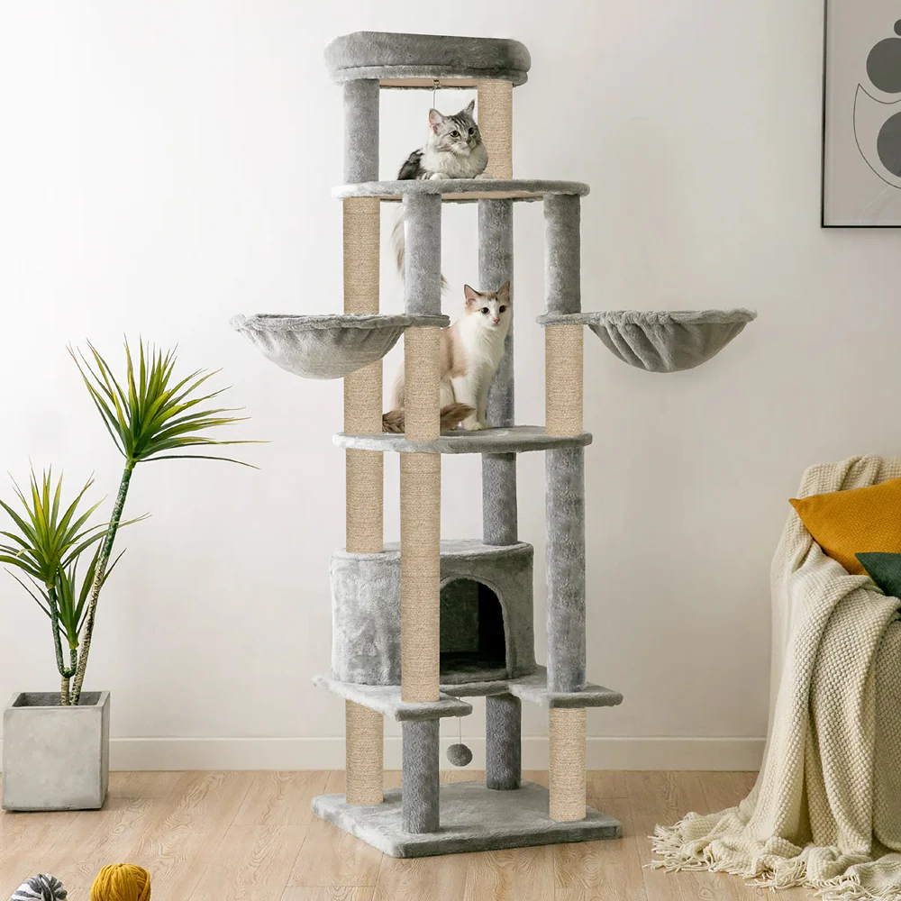 Furrlovers Multi-Level Cat Tree Tower with Scratching Posts, Hammock & Condo (Grey) - Image 3