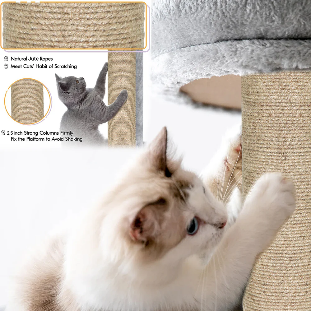 Furrlovers Multi-Level Cat Tree Tower with Scratching Posts, Hammock & Condo (Grey) - Image 5