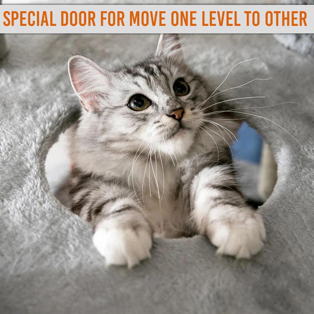 Furrlovers Multi-Level Cat Tree Tower with Scratching Posts, Hammock & Condo (Grey) - Image 7