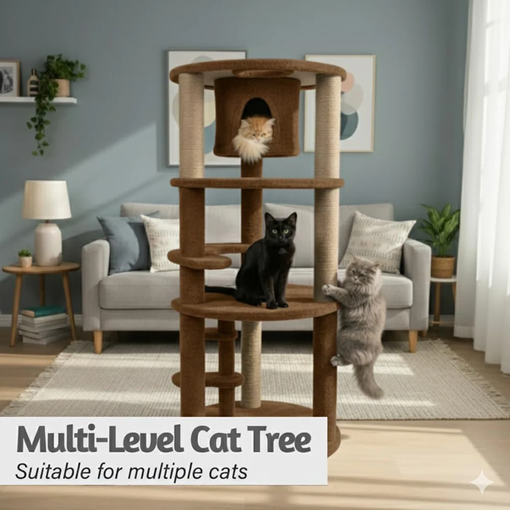 Furrlovers Multi Level Cat Tree with Condo & Jute Scratching Posts (Brown) - Image 2