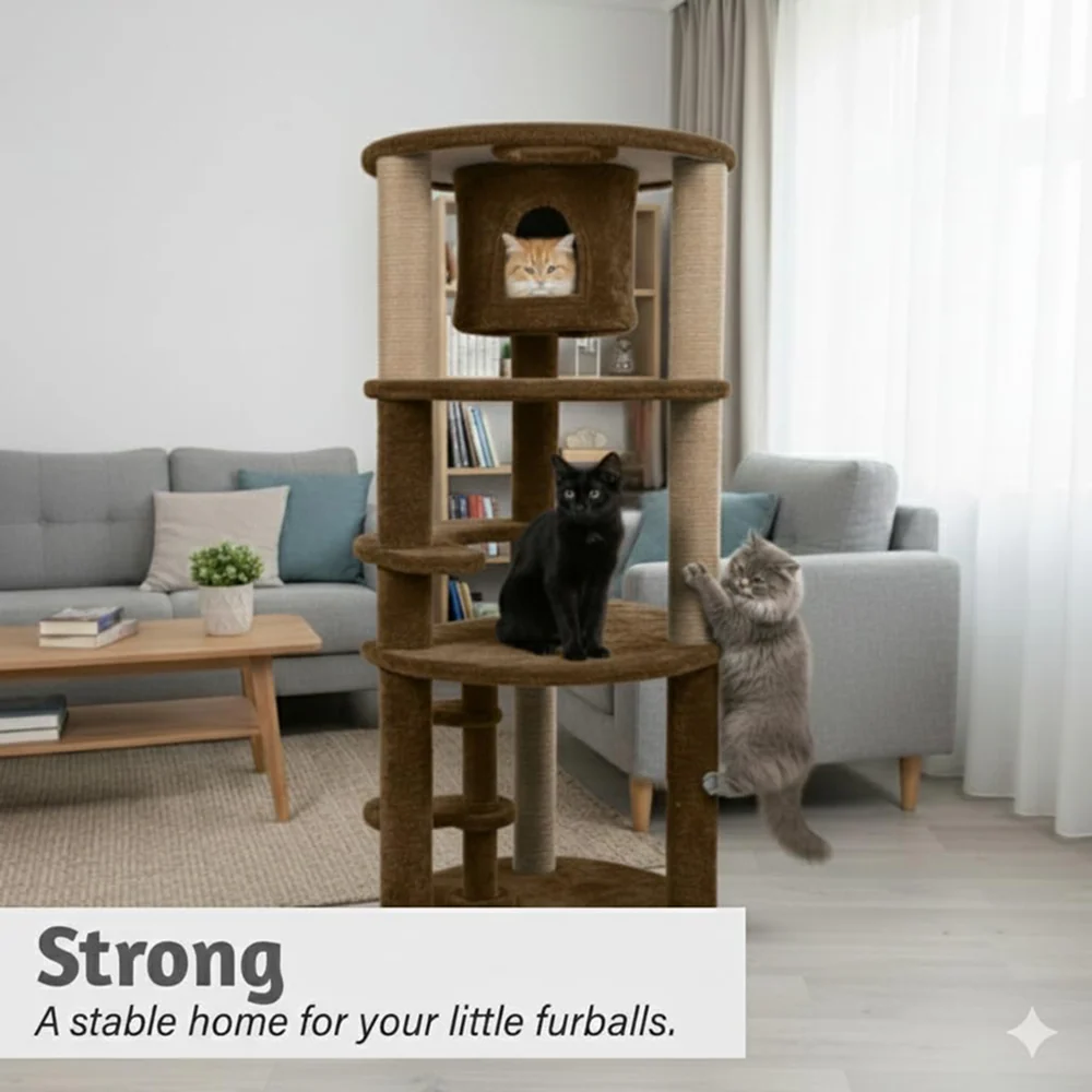 Furrlovers Multi Level Cat Tree with Condo & Jute Scratching Posts (Brown) - Image 3