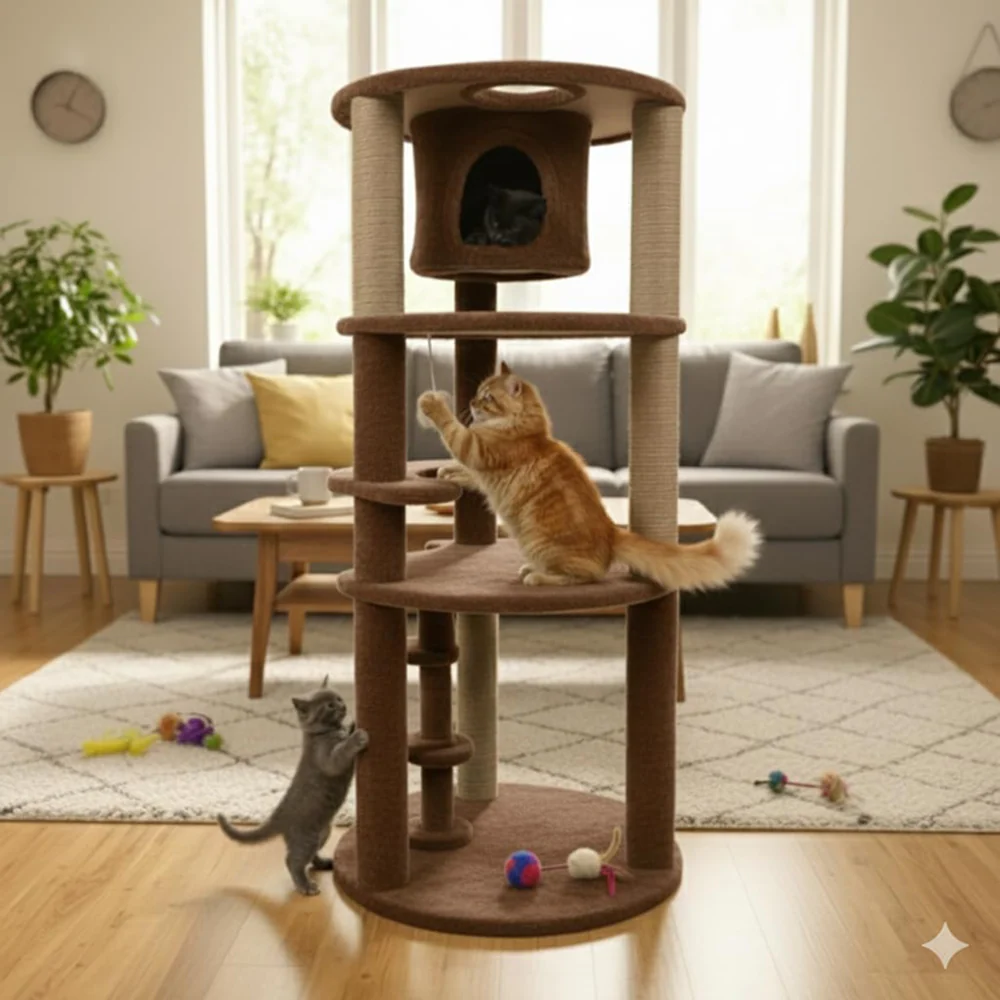 Furrlovers Multi Level Cat Tree with Condo & Jute Scratching Posts (Brown) - Image 5