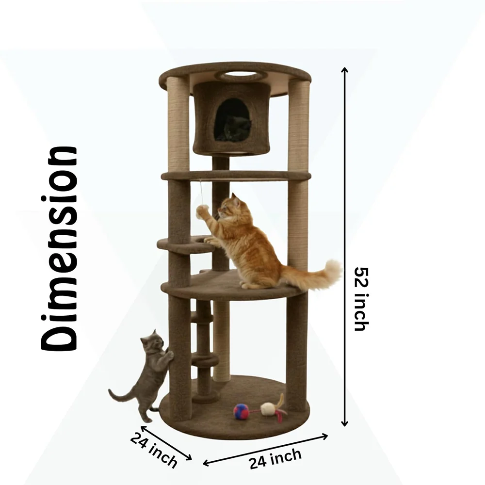 Furrlovers Multi Level Cat Tree with Condo & Jute Scratching Posts (Brown) - Image 6