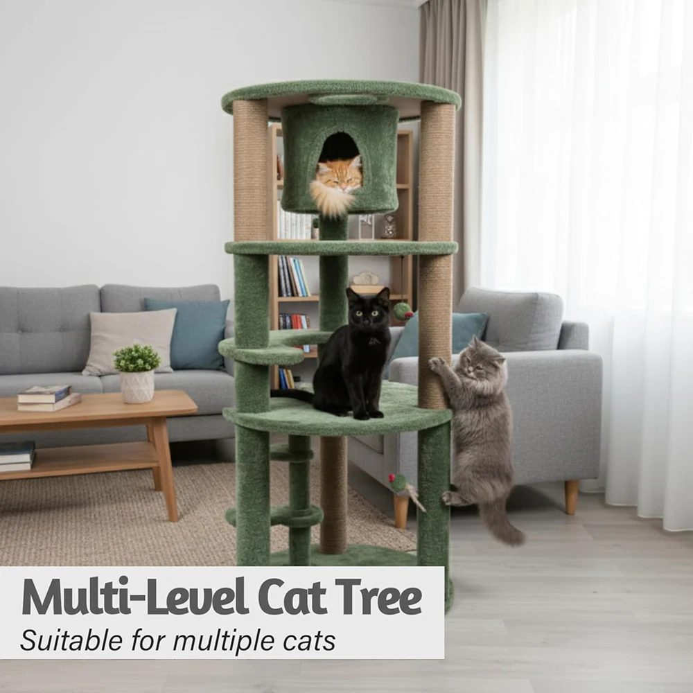 Furrlovers Multi Level Cat Tree with Condo & Jute Scratching Posts (Green) - Image 2