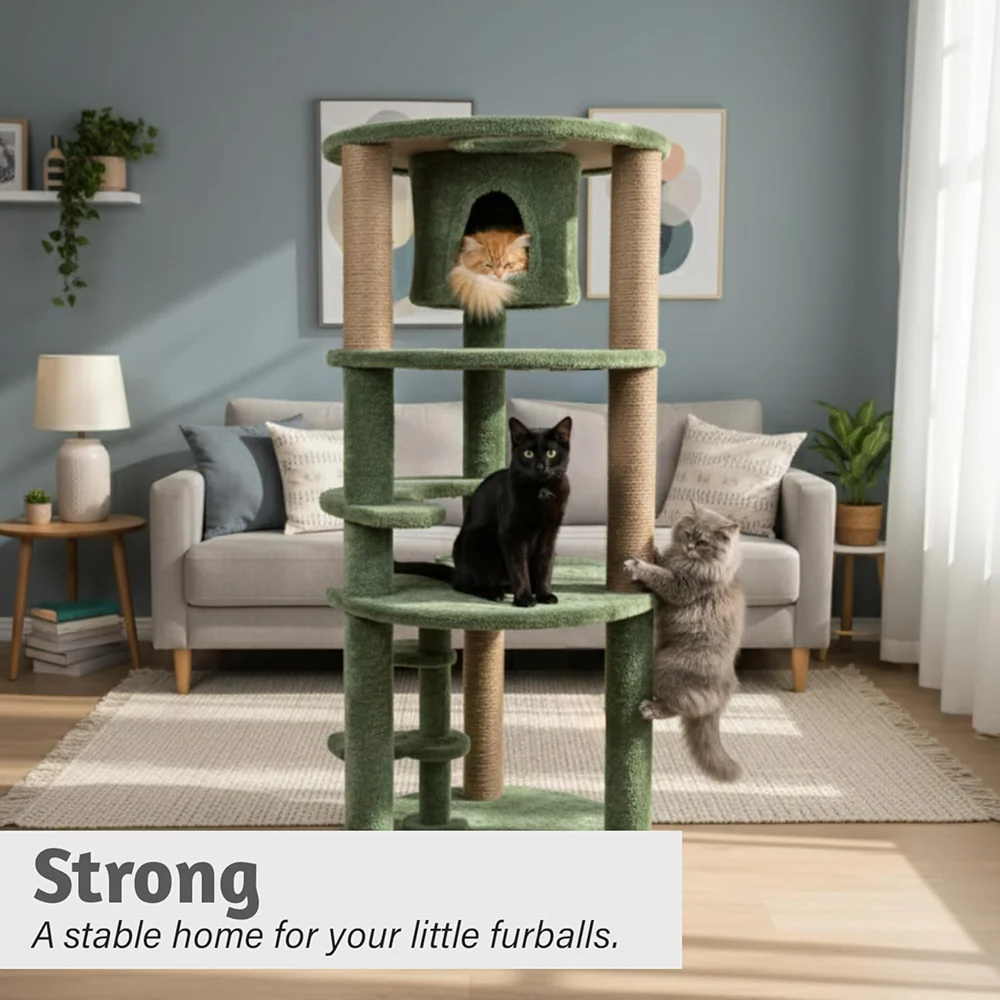 Furrlovers Multi Level Cat Tree with Condo & Jute Scratching Posts (Green) - Image 3