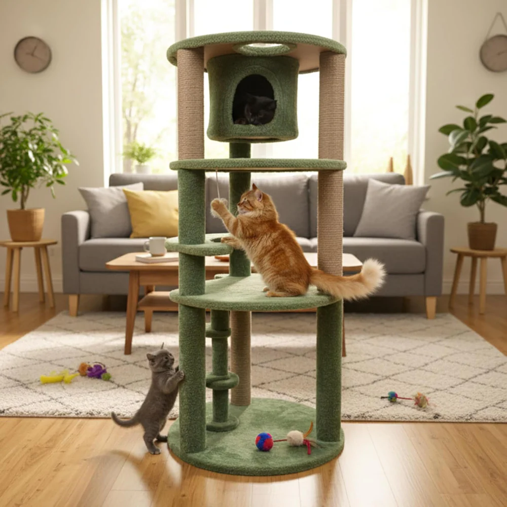 Furrlovers Multi Level Cat Tree with Condo & Jute Scratching Posts (Green) - Image 4