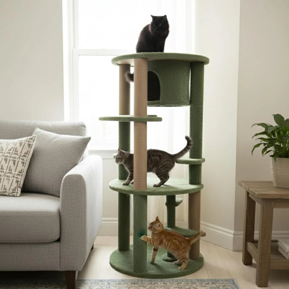 Furrlovers Multi Level Cat Tree with Condo & Jute Scratching Posts (Green) - Image 5