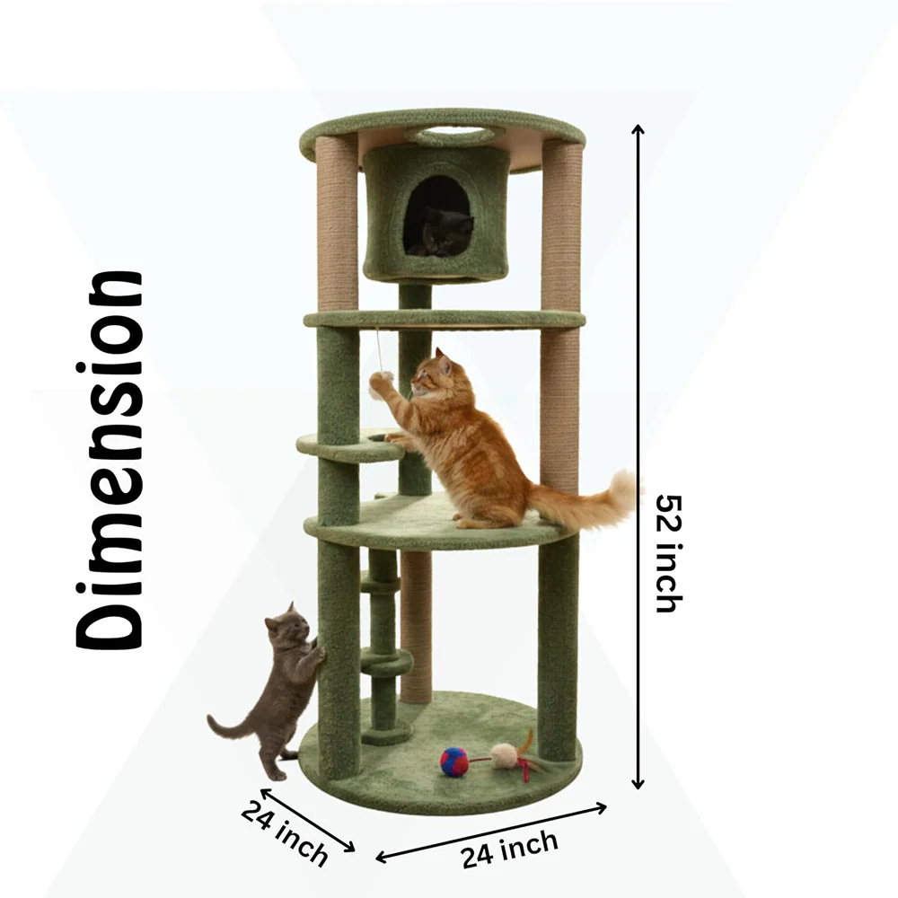 Furrlovers Multi Level Cat Tree with Condo & Jute Scratching Posts (Green) - Image 6