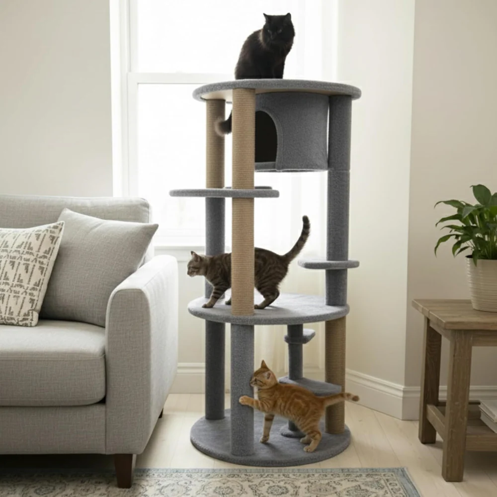 Furrlovers Multi Level Cat Tree with Condo & Jute Scratching Posts (Grey) - Image 2