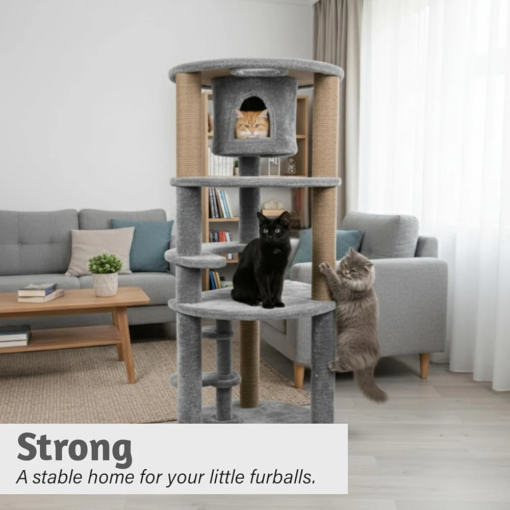 Furrlovers Multi Level Cat Tree with Condo & Jute Scratching Posts (Grey) - Image 3