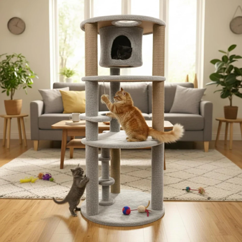 Furrlovers Multi Level Cat Tree with Condo & Jute Scratching Posts (Grey) - Image 5