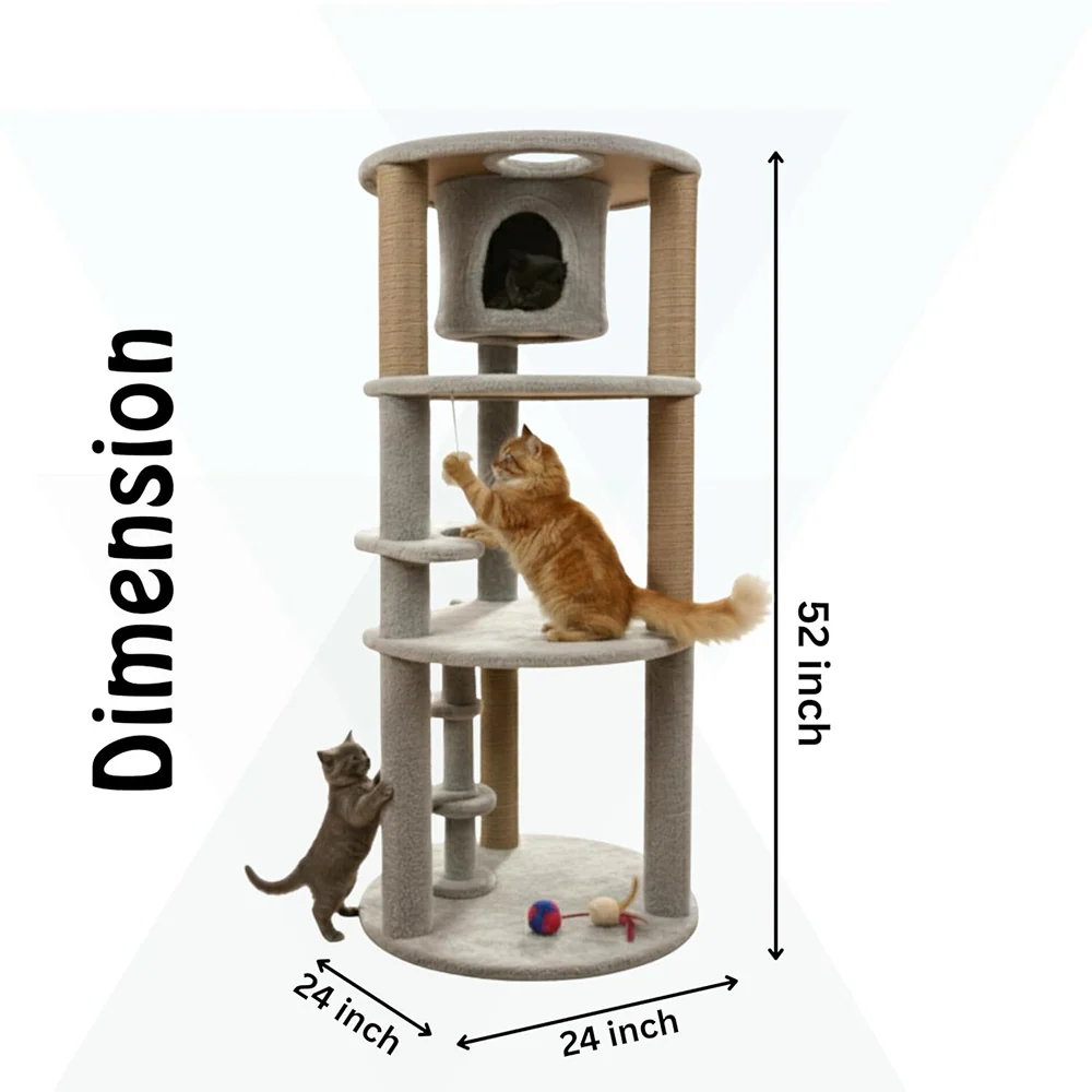 Furrlovers Multi Level Cat Tree with Condo & Jute Scratching Posts (Grey) - Image 6