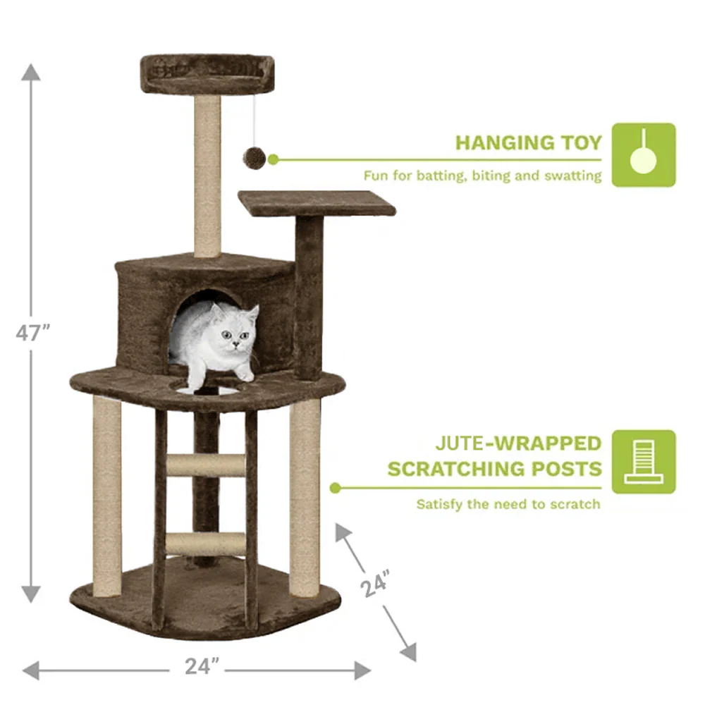 Furrlovers Multi Level Cat Tree with Plush Condo & Jute Scratching Posts (Brown) - Image 4