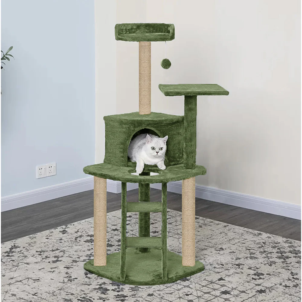 Furrlovers Multi Level Cat Tree with Plush Condo & Jute Scratching Posts (Green) - Image 2