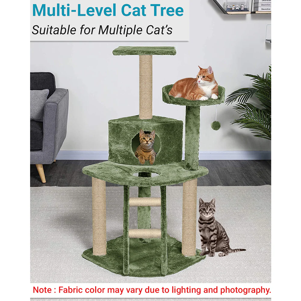 Furrlovers Multi Level Cat Tree with Plush Condo & Jute Scratching Posts (Green) - Image 3