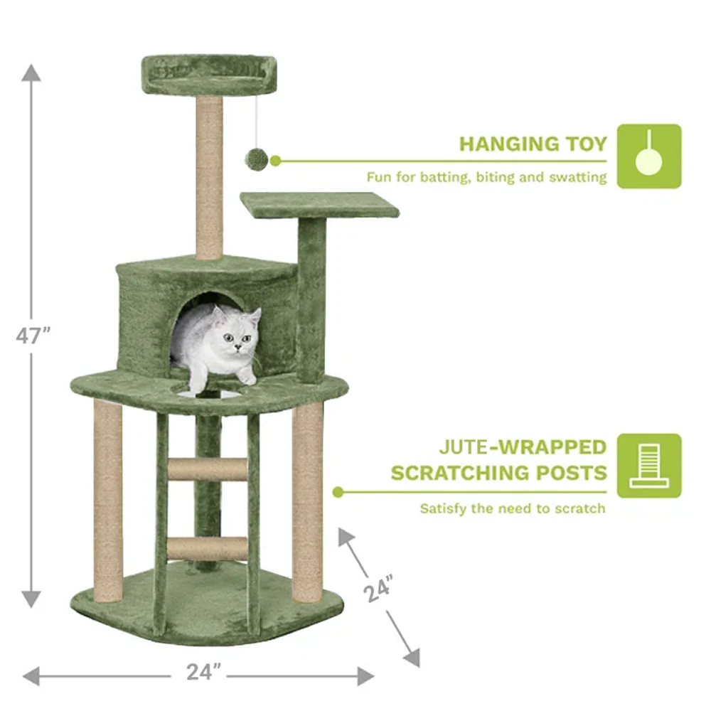 Furrlovers Multi Level Cat Tree with Plush Condo & Jute Scratching Posts (Green) - Image 5