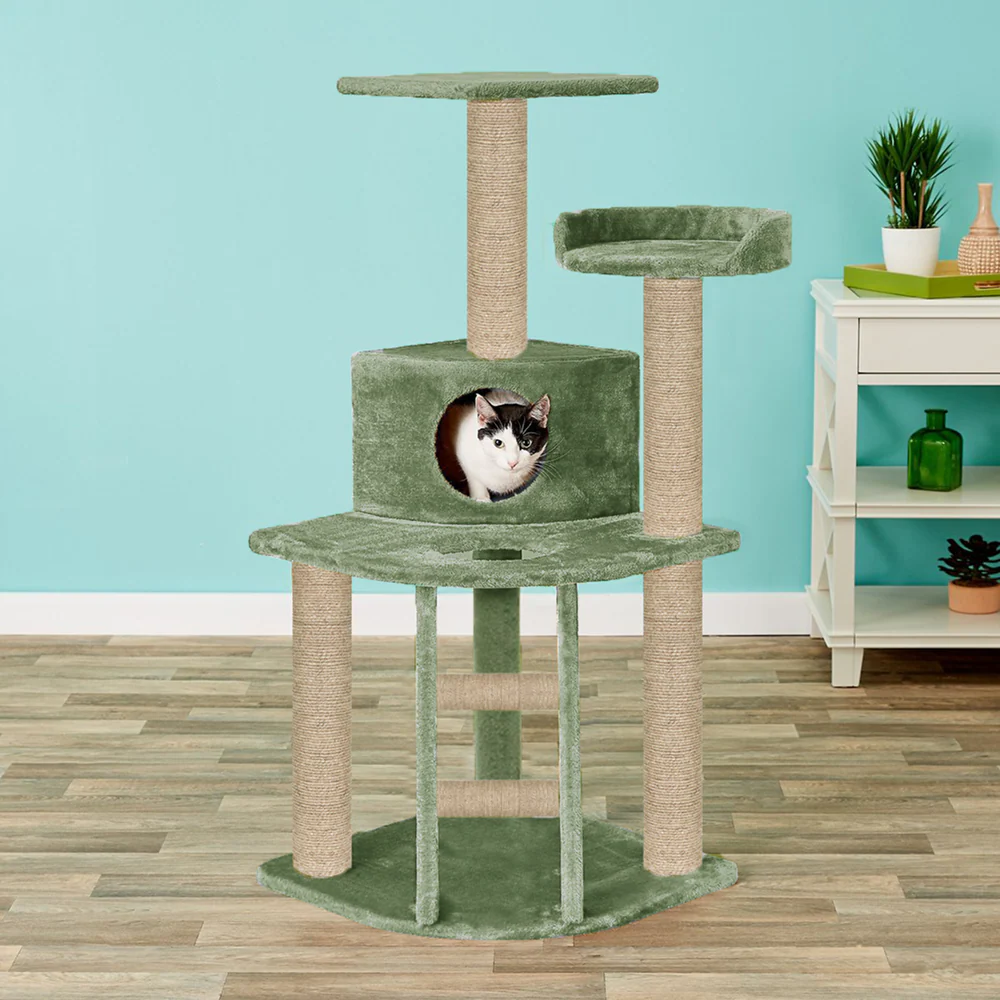 Furrlovers Multi Level Cat Tree with Plush Condo & Jute Scratching Posts (Green) - Image 7