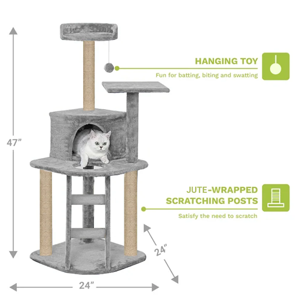 Furrlovers Multi Level Cat Tree with Plush Condo & Jute Scratching Posts (Grey) - Image 2