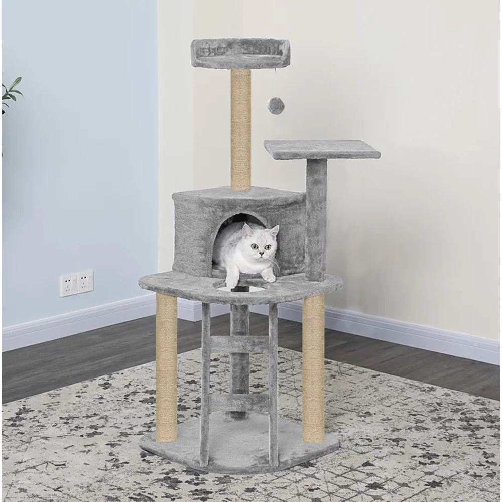 Furrlovers Multi Level Cat Tree with Plush Condo & Jute Scratching Posts (Grey) - Image 4