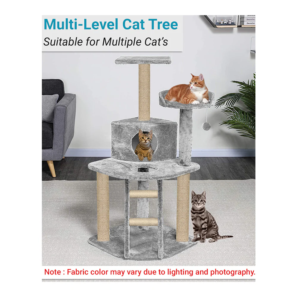 Furrlovers Multi Level Cat Tree with Plush Condo & Jute Scratching Posts (Grey) - Image 5