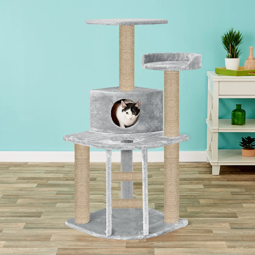 Furrlovers Multi Level Cat Tree with Plush Condo & Jute Scratching Posts (Grey) - Image 6
