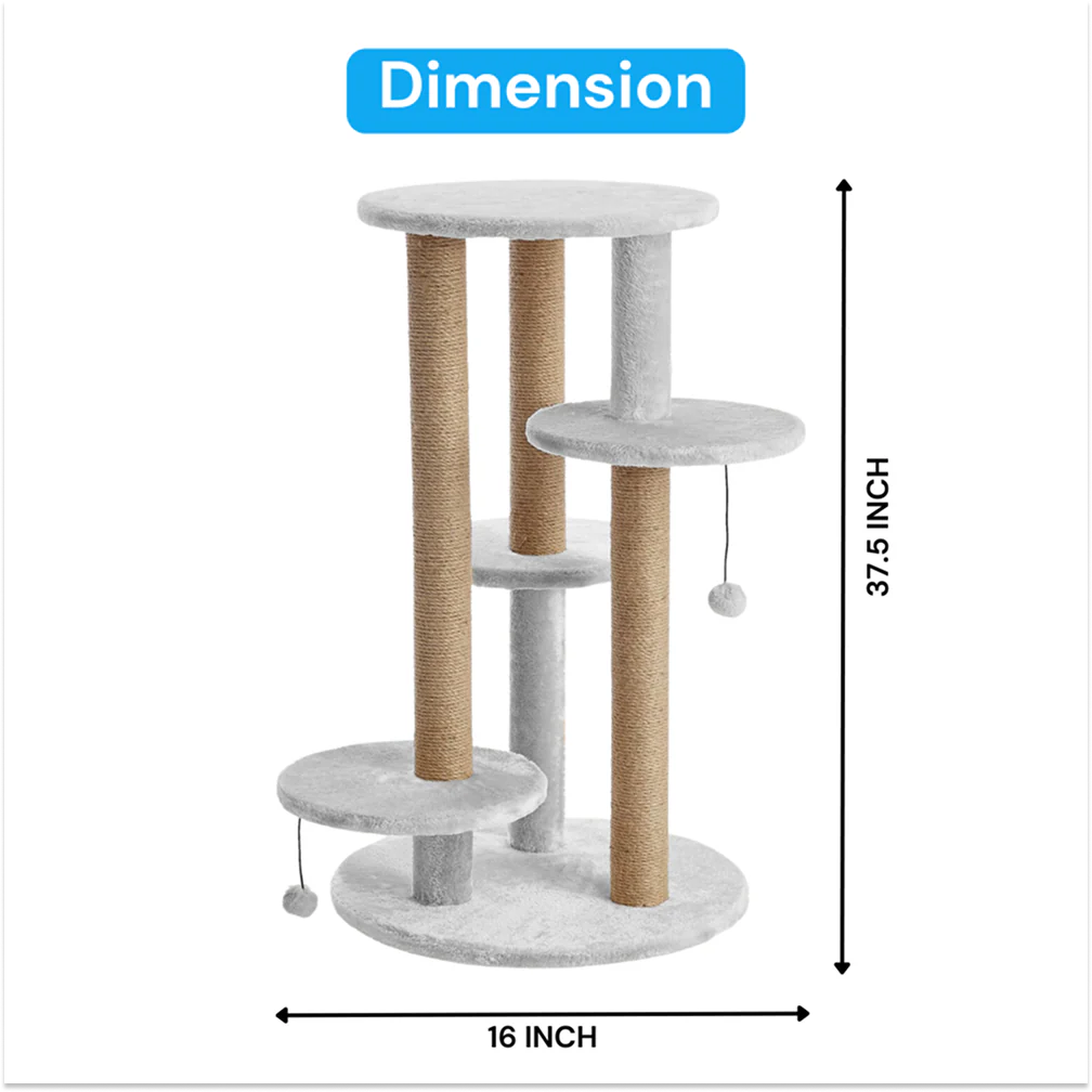 Furrlovers Multi Level Cat Tree with Scratching Posts & Platforms (Grey) - Image 2