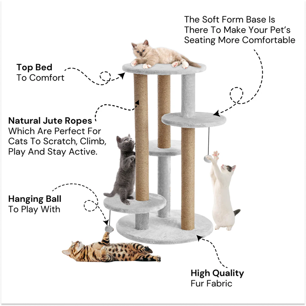 Furrlovers Multi Level Cat Tree with Scratching Posts & Platforms (Grey) - Image 5