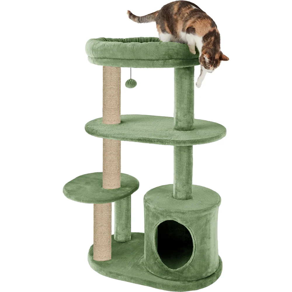 Furrlovers Multi Level Plush Cat Tree with Condo & Sisal Scratching Posts (Green)