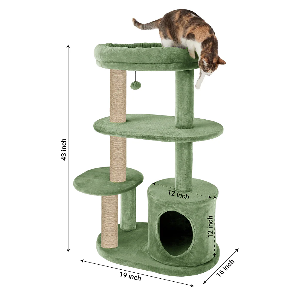 Furrlovers Multi Level Plush Cat Tree with Condo & Sisal Scratching Posts (Green) - Image 5