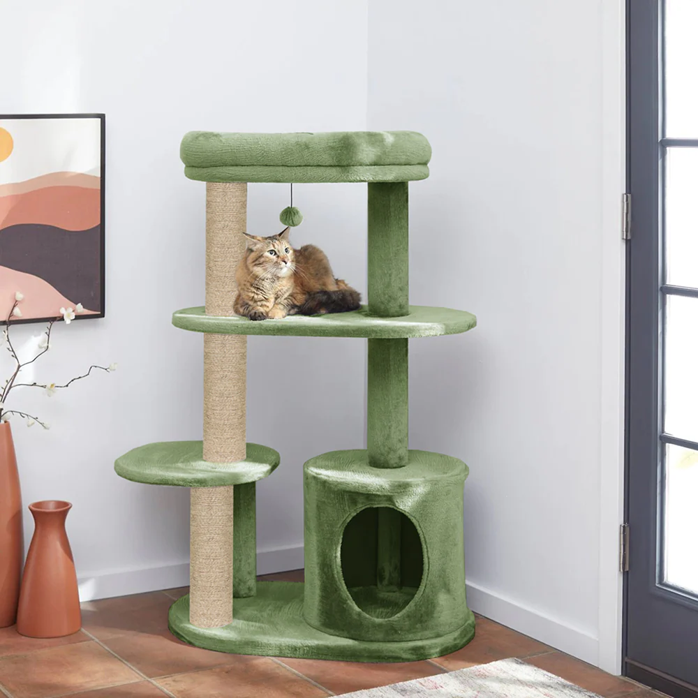 Furrlovers Multi Level Plush Cat Tree with Condo & Sisal Scratching Posts (Green) - Image 6