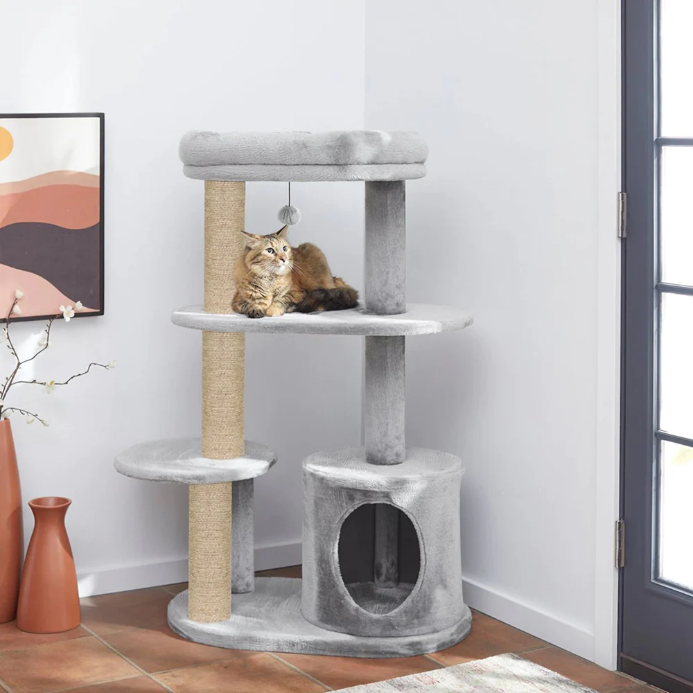 Furrlovers Multi Level Plush Cat Tree with Condo & Sisal Scratching Posts (Grey) - Image 3
