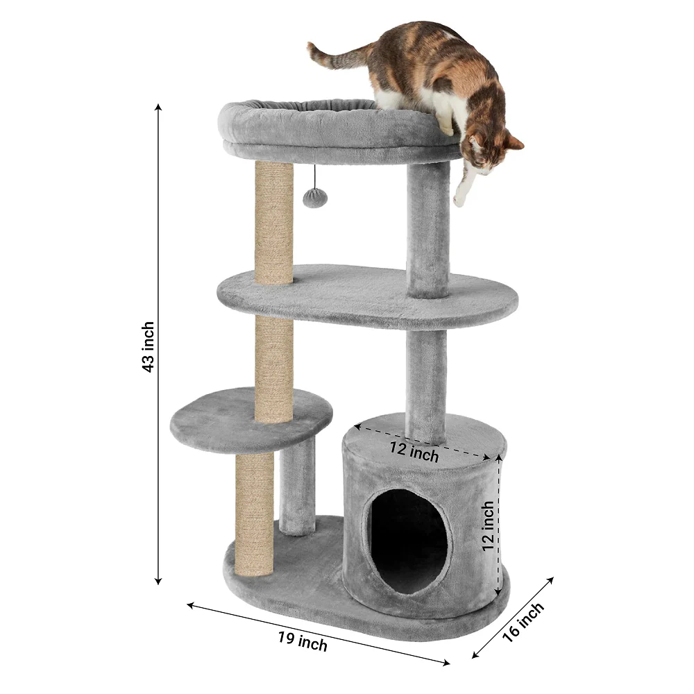 Furrlovers Multi Level Plush Cat Tree with Condo & Sisal Scratching Posts (Grey) - Image 6