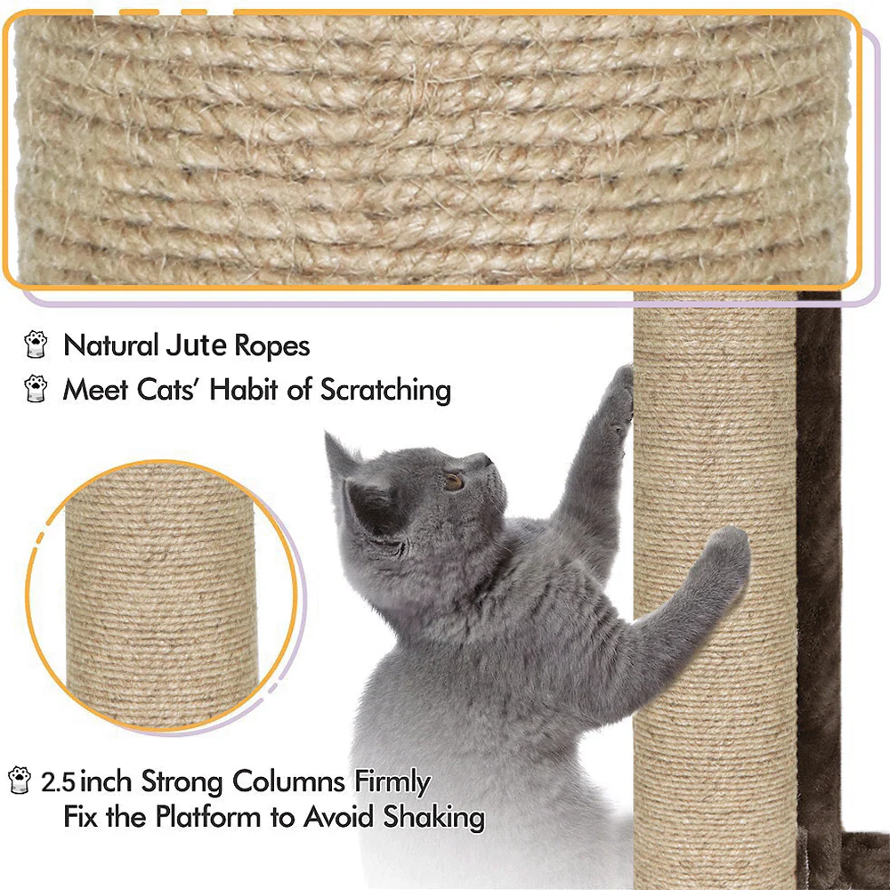 Furrlovers Multi Level Plush Cat Tree with Jute Scratching Posts & 2 Condos (Brown) - Image 2