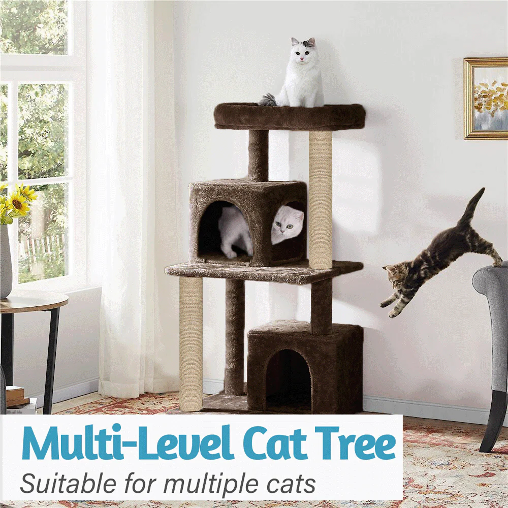 Furrlovers Multi Level Plush Cat Tree with Jute Scratching Posts & 2 Condos (Brown) - Image 3