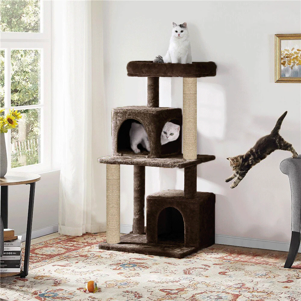 Furrlovers Multi Level Plush Cat Tree with Jute Scratching Posts & 2 Condos (Brown) - Image 5