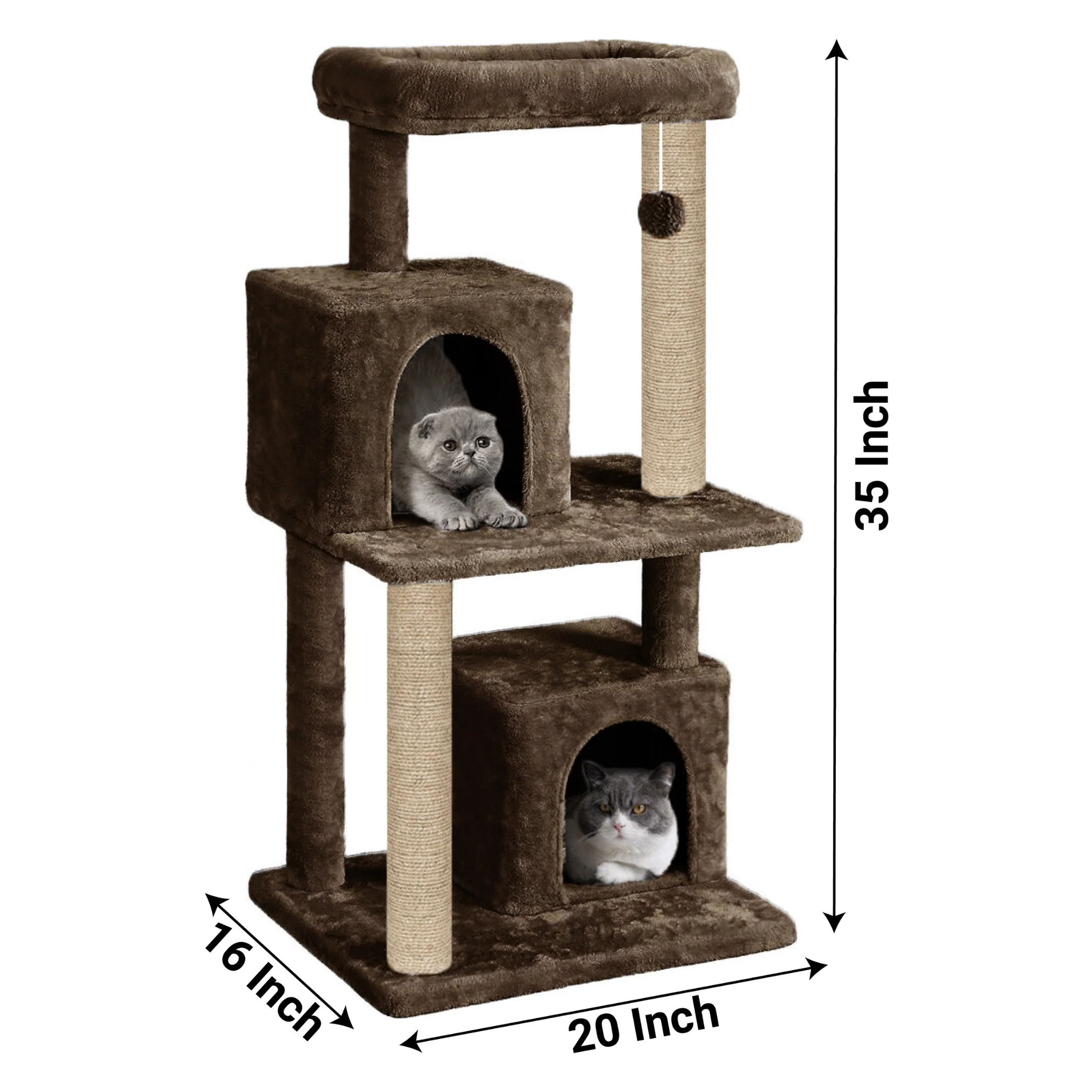 Furrlovers Multi Level Plush Cat Tree with Jute Scratching Posts & 2 Condos (Brown) - Image 7
