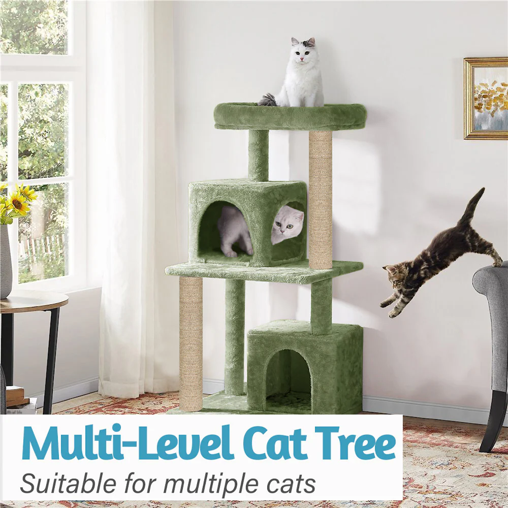 Furrlovers Multi Level Plush Cat Tree with Jute Scratching Posts & 2 Condos (Green) - Image 2