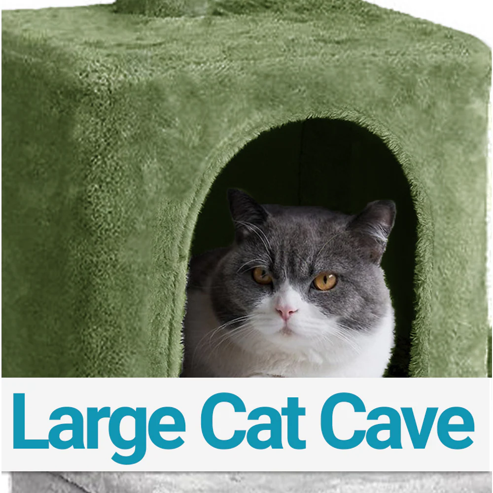 Furrlovers Multi Level Plush Cat Tree with Jute Scratching Posts & 2 Condos (Green) - Image 3